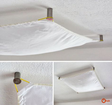 Diy Overhead Lighting, Diy Ceiling Light, Diy Ceiling Lamp, Flourescent Light, Ceiling Lights Diy, Elastic Sewing, Fluorescent Light Covers, Fluorescent Tube Light, Diy Wall Decor For Bedroom