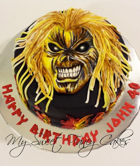 Bad Ass Iron Maiden Cake Iron Maiden Cake Birthday, Iron Maiden Cake, Maiden Party, Iron Maiden Album Covers, Mark Birthday, Iron Maiden Tattoo, Iron Maiden The Trooper, Iron Maiden Albums, Iron Maiden Posters