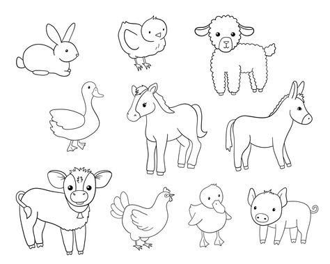 Farm Animals Doodle, Funny Farm Animals, Background Funny, Outline Pictures, Animal Outline, Funny Farm, Black And White Cartoon, Animal Doodles, Line Illustration