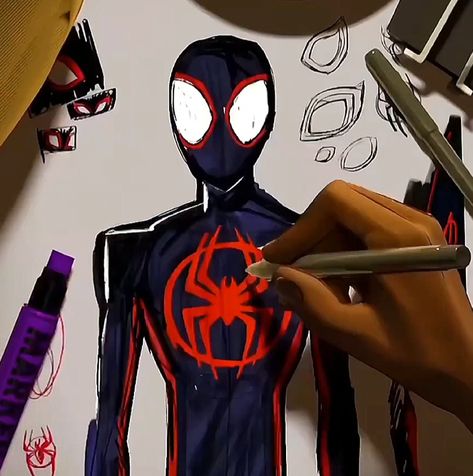 Spider Man Nails Miles, Across The Spider Verse Drawing, Miles Morales Sketchbook, Spiderman Sketches, Miles Morales Icon, Spider Man Across The Spider Verse, Miles Spiderman, Spiderman Drawing, Spiderman Art Sketch