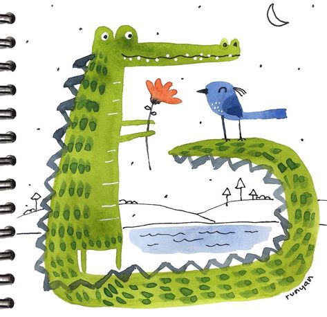 Crocodile Illustration, Alligators Art, Terry Runyan, Kids Collage, Art Creativity, Art And Illustration, Arte Floral, Childrens Illustrations, Illustration Character Design