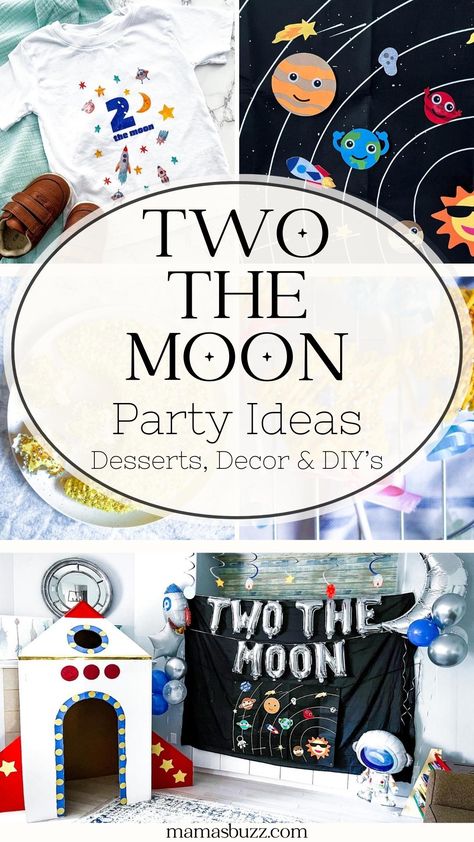 two the moon party Space 2nd Birthday, Two The Moon Birthday Party Twins, 2nd Birthday Moon Theme, Astronaut 2nd Birthday, Two The Moon Party Games, Two The Moon And Back Birthday, Second Birthday Space Theme, Fly Me Two The Moon Birthday, Space Second Birthday