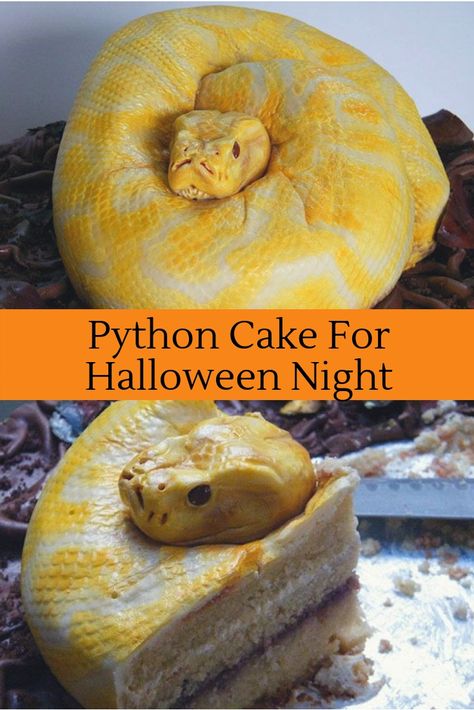 Python Snake cake: This reptile here is waiting to feed your guests on its body. But who’s going to get the head? Rubber Duck Cake, Dumbo Cake, Sewing Machine Cake, Haunted House Cake, Mint Chocolate Cheesecake, Snake Cakes, Lumberjack Cake, Halloween Wedding Cakes, Cowgirl Cakes