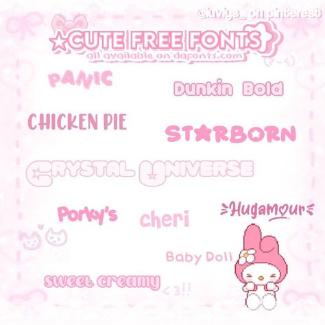 Cute Fonts Aesthetic, Font Cute Dafont, Cute Fonts On Dafont, Sanrio Font, Font Combos Dafont, Cute Dafont Fonts, Cute Free Fonts, Fonts Dafont, Dafont Fonts