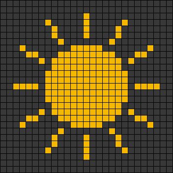 Sun Tapestry Crochet, Small Sun Cross Stitch, Sun Grid Pattern, Sun Alpha Pattern, Space Alpha Pattern, Sun Pixel Art, Cross Stitch Sun, Crochet Sunshine, Sun Cross Stitch