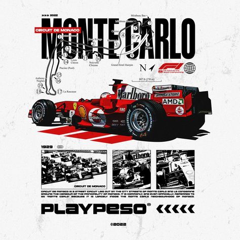 Monte Carlo - PLAYPESO . DM us to place your customs orders 💯❤️ #tshirtdesign #graphictee #tshirt #bootleg #bootlegshirt #designshirt #racingdesign #nascartshirt #f1tshirt #f1 #ferrari #montecarlo Graphic Portfolio, F1 Ferrari, T-shirt Print Design, Car Sticker Design, T Shirt Logo Design, Shirt Logo Design, Vintage Poster Design, Tshirt Printing Design, Trendy Shirt Designs