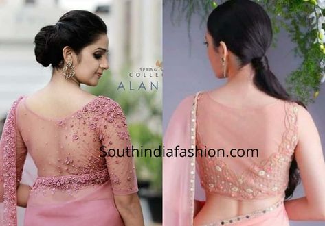 Sheer Back Neck Blouse Designs 3 Sheer Blouse Designs, Organza Blouse Designs, Back Neck Blouse Designs, Organza Blouses, Back Neck Blouse, Neck Blouse Designs, Black Blouse Designs, Latest Saree Blouse, Blouse Back Neck Designs