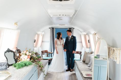 Airstream meets this beautiful mobile bridal suite!!  Company: Rent My Airstreams  Norman, OK Mobile Bridal Suite, Grove Oklahoma, Airstream Wedding, City Wedding Venues, Retro Wedding, Bridal Suite, Wedding Rentals, The Grove, Sweet Couple