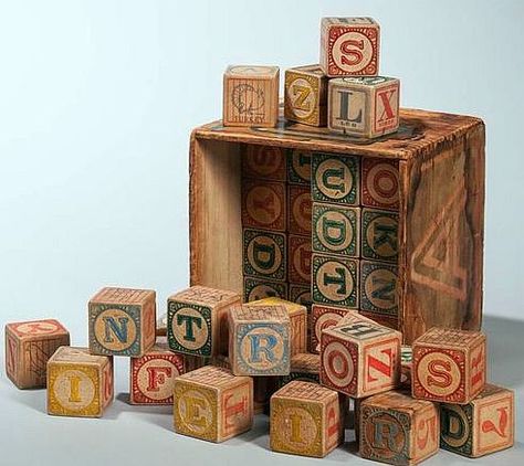 Boxed Set of Forty-eight Children's Alphabet Blocks, early 20th century. Toys Aesthetic, Vintage Baby Toys, Childrens Alphabet, Victorian Toys, Toy Boat, Alphabet Blocks, Unique Toys, Vintage Memory, Boxed Set