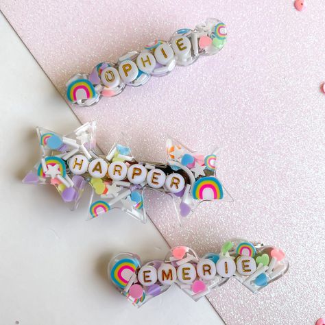 PASTEL RAINBOW | custom personalized name or phrase| Single hair Barrett by BirdLaney on Etsy Bead Craft Ideas, Confetti Bars, Golden Co, Crafty Kids, Diy Crafts To Do, Family Reunions, Head Bands, Letter Beads, Perfect Birthday Gift