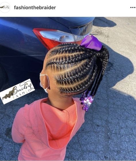 Hair Styles For Children Daughters, Toddler Girl Braid Styles, Braided Hairstyles For Black Hair Kids, Toddler Braided Hairstyles Black Baby Girls, Braided Ponytail With Beads, Black Children Hairstyles, Kids Braided Hairstyles Black Children, Toddler Cornrow Styles, Cute Braid Styles