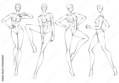 Fashion Croquis Front And Back, Sketches Face, Woman Body Sketch, Female Croquis, Fashion Sketch Template, Croquis Fashion, Fashion Figure Templates, Fashion Illustration Poses, Fashion Design Classes