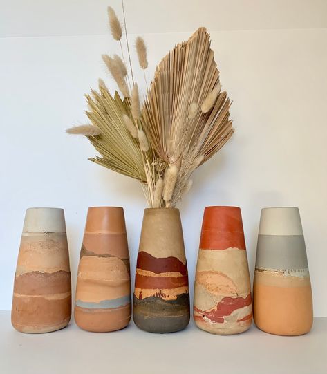 Desert Home Decor, Boho Pottery, Southwestern Modern, Concrete Vase, Pottery Home Decor, Vase Boho, Minimalist Vase, Ceramic Succulent Pots, Southwestern Home Decor