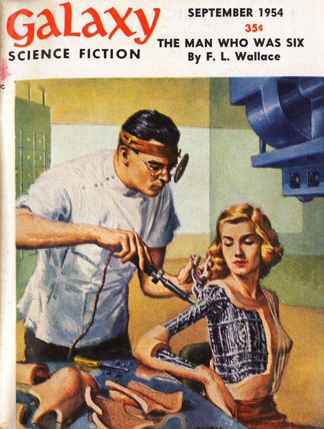 Galaxy Science Fiction: September 1954 | cover art by Ed Emshwiller Science Fiction Magazines, Science Stories, Shell Game, Pulp Magazine, Machine Age, Short Fiction, Toned Paper, Ex Machina, Science Fiction Fantasy