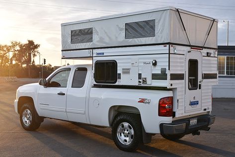 Half Ton Truck Camper, Four Wheel Hawk Pop-Up, https://www.truckcampermagazine.com/camper-reviews/2018-four-wheel-camper-hawk-review/ Short Bed Truck Camper, Small Truck Camper, Four Wheel Camper, Slide In Truck Campers, Pop Up Truck Campers, Pickup Camper, Slide In Camper, Truck Bed Camper, Camper Shells