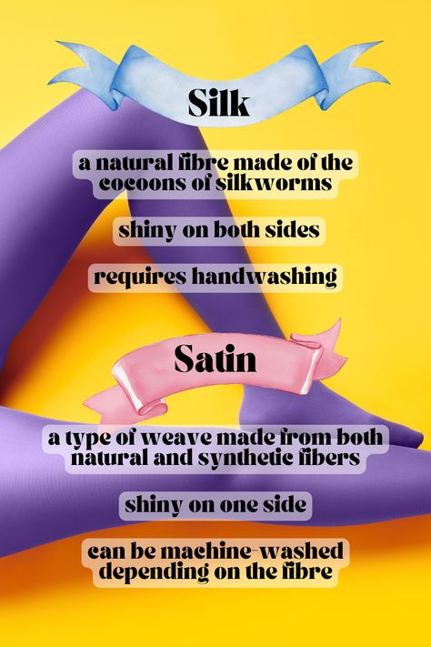 Silk and satin are two popular fabrics that are often used interchangeably in clothing and bedding. However, there are some key differences between the two. Silk is a natural fiber that is produced by silkworms, while satin can be made from a variety of materials, including silk, polyester, and nylon. Additionally, silk is more expensive than satin due to the labor-intensive process of producing it. Follow PalmaTemple for more textile facts and unique vintage items. Silk Vs Satin, Types Of Weaving, I Need To Know, Polyester Satin, New Things To Learn, Synthetic Fiber, Natural Fibers, Unique Vintage, Labor