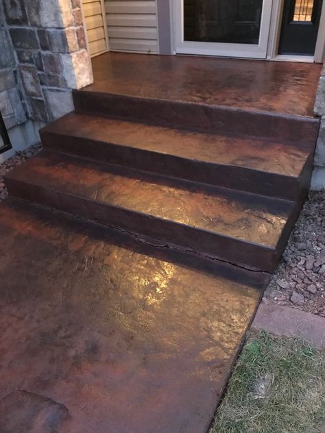 Painted Walkways To Front Door, Paint Sidewalk Concrete Walkways, Concrete Sidewalk Makeover, Stained Concrete Walkway, Stained Concrete Front Porch, Painted Sidewalk, Front Sidewalk Ideas, Backyard Sidewalk, Concrete Patio Resurfacing