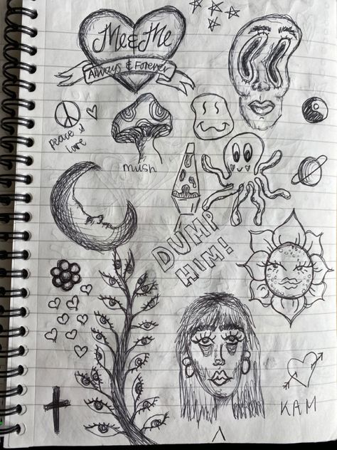 Pen Doodles Sketchbooks, Cool Pen Doodles, Cool Eye Drawings Trippy, Trippie Doodles, Black Pen Doodles Aesthetic, Cute Notebook Drawings, Trippy Pen Drawings, Easy Drawings With Pen, Self Love Drawings