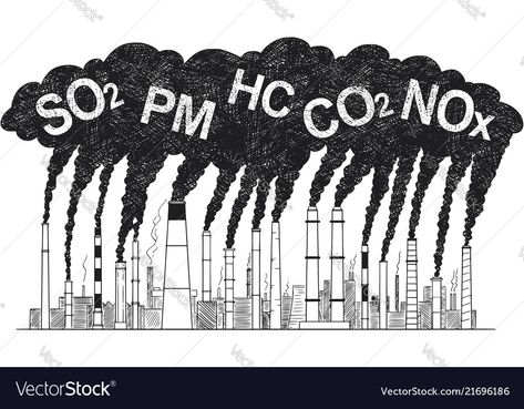 Industrial Pollution Drawing, Air Pollution Art Drawings, Air Pollution Aesthetic, Air Pollution Illustration, Air Pollution Art, Pollution Aesthetic, Air Pollution Drawing, Factory Drawing, Environmental Art Projects