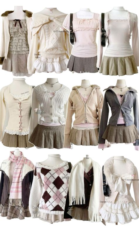 ୧ ‧₊˚ collage I made Shoujo Fashion Winter, Dark Shoujo Outfit, Himekaji Winter Outfits, Sawako Clothes, Skirt Outfit Ideas, Shoujo Fashion, Anime Inspired Outfits, Pink Outfits, Kpop Outfits