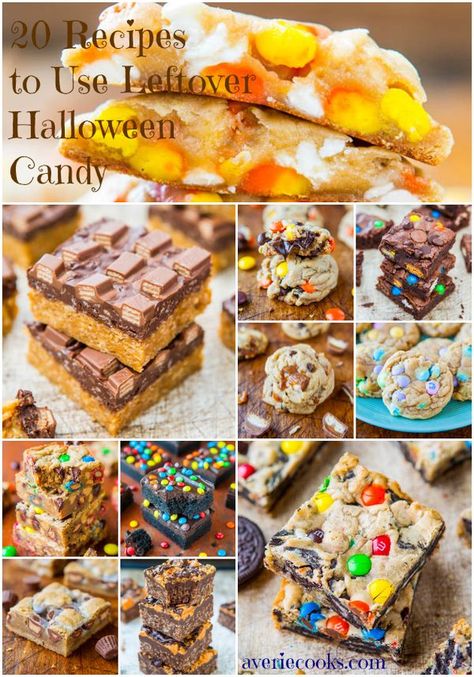 20 Recipes to Use Leftover Halloween Candy - Put it to better use than just eating it right out of the bag! Fun, easy recipes using a wide variety of candy at averiecooks.com Halloween Candy Recipes, Leftover Candy, Leftover Halloween Candy, Averie Cooks, Candy Desserts, Candy Bars, Colorful Candy, Holiday Cooking, Sweet Desserts