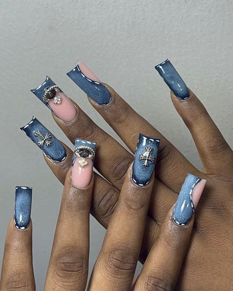 DENIM STYLE 💅🏾💅🏾 #nailsnailsnails #denimnails #ducknails #nailcreative #nailsaloninogba #denimnailinspo #ogbanails #explore #nailinspo Jean Nails Design, Denim Nails Ideas Short, Denim Acrylic Nails, Denim Look Nails, Denim Nail Designs, Jean Nails, Denim Nails Ideas, Denim Nails, Denim Design