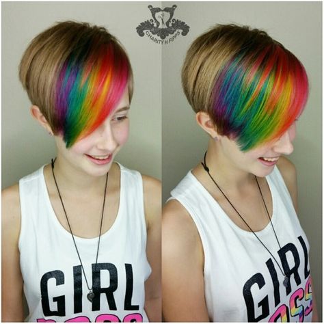 All sizes | Rainbow Bangs Unicorn Hair Color Pixie Haircut | Flickr - Photo Sharing! Hair Color Pixie Haircut, Katy Perry Hair Short, Rainbow Bangs, Pixie Cut Color, Short Rainbow Hair, Unicorn Hair Color, Pixie Bob Hairstyles, Rainbow Hair Color, Swept Bangs