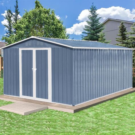 PRICES MAY VARY. [10ftx12ft Large sheds] This 10ft x 12ft garden storage shed is the ideal storage solution for small gardens or areas with limited space. It has the perfect size for storing bicycles, lawnmowers, barbeques and garden tools. As with all our steel sheds, this compact unit is constructed from galvanized steel sheets and sui generis aluminum frames. [Robust Construction] Nothing irks a garden hobbyist more than the sight of a collapsed shed. Luckily, this shed utilizes sui generis a Backyard Garden Patio, Steel Sheds, Steel Sheets, Tool Shed, Large Sheds, Garden Storage Shed, Storage Sheds, Metal Shed, Storage House