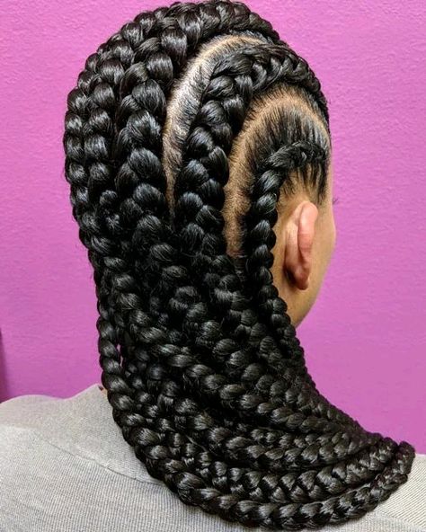 Feed In Cornrows, Big Cornrow Braids, Big Cornrows, Crochet Box Braids, Big Braids, Ghana Braids, African Hair Braiding Styles, Two Braids, Girls Hairstyles Braids