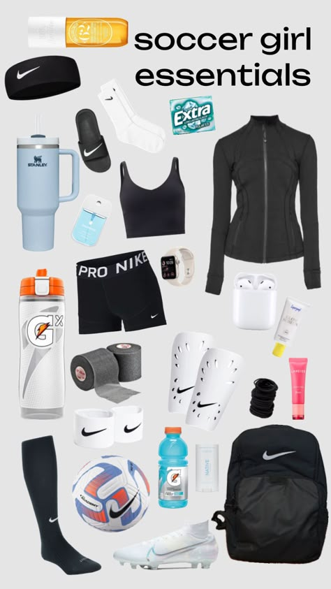 #outfitinspo #essentials #soccergirl #soccer #soccerfit #soccerplayer Sports Bag Essentials, Soccer Girls Outfits, Cute Volleyball Outfits, Womens Soccer Cleats, Soccer Essentials, Best Soccer Shoes, Soccer Backpack, Volleyball Bag, Football Bag