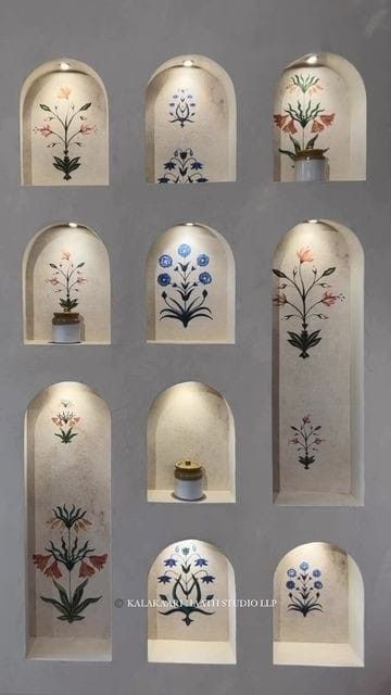 Modern Wall Design Ideas, India Interior Design, Indian Wall Decor, India Home Decor, Living Tv, Temple Design For Home, Indian Home Interior, Pooja Room Door Design, Wall Niche