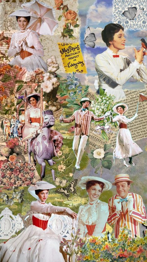 Vibes Art Wallpaper, Mary Poppins Musical, Mary Poppins Movie, 1960s Movies, Mary Poppins 1964, Mary Poppins Costume, Mary Blair, Beauty Vibes, Disney Collage