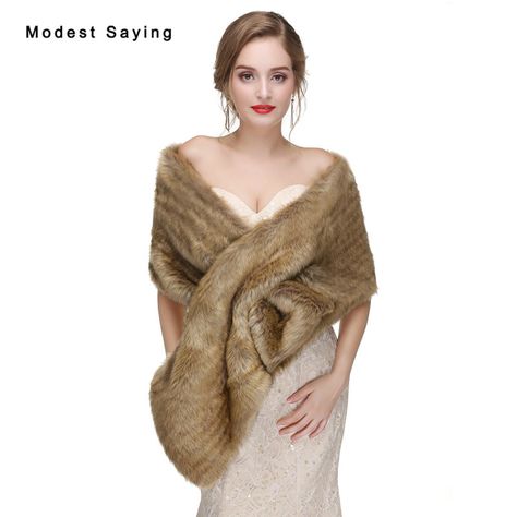 New 2017 Brown Faux Fur Wedding Wraps Fashion Formal Bridal Shrugs Winter Fur Shawls Warm Wedding Boleros Wedding Accessories #WinterWedding Brown Fur Shawl, Fur Wrap Wedding, Faux Fur Wedding Shawl, Fur Shawl Wedding, Faux Fur Wedding, Wedding Jackets, Mens Cashmere Scarf, Bridal Fur, Fur Shrug