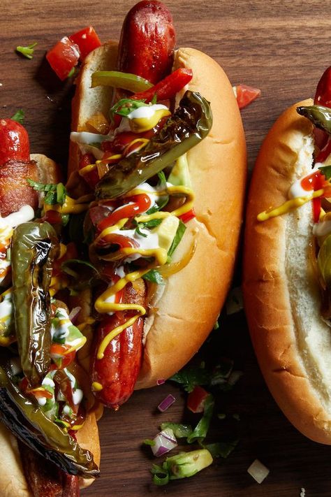 Mexican Hot Dogs Bacon Wrapped, Mexican Hot Dogs Recipes, Mexican Hot Dogs, Sautéed Peppers, Bacon Wrapped Hotdogs, Wrapped Hot Dogs, Dog Restaurant, Sauteed Peppers, Street Vendor