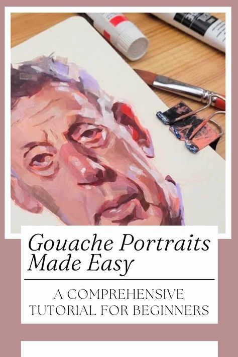 Gouache Skin Tutorial, Portrait Painting Steps, Painting A Portrait Step By Step, Gouache Painting Process, Gouache Paint Tutorial, Gouache Exercises, Gouche Painting Portrait, Gouache Portrait Tutorial, Gouache Step By Step