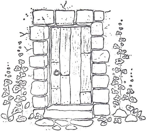 House Line Art Drawing, Window Doodle Art, English Cottage Drawing, Garden Sketch Drawing Easy, Cottage Core Art Drawings, Doodle Houses Drawing, Door Drawing Simple, Easy Garden Drawing, Cottage Drawing Simple