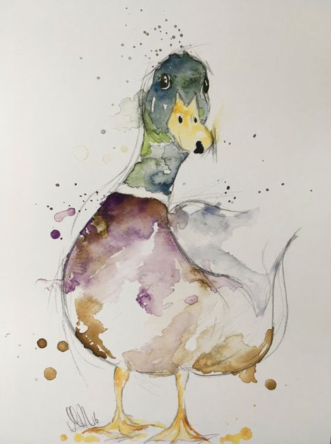 Pencil And Watercolor Art, Pencil And Watercolor, Watercolour Inspiration, Watercolor Projects, Watercolor Painting Techniques, 수채화 그림, Watercolor Art Lessons, A Duck, Arte Animal