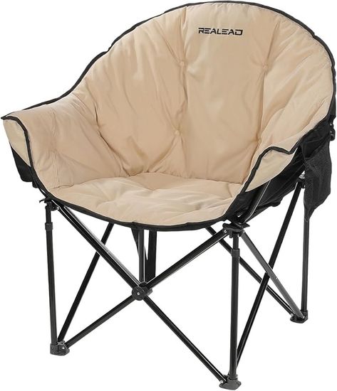 Amazon.com: REALEAD Oversized Camping Chairs - Fully Padded Moon Round Chair for Adults - Heavy Duty Folding Chairs for Outside Support 400lbs - Comfy Camp Chair for Lawn, Outdoor Sporting Events : Sports & Outdoors Rooms Decoration, Camping Club, Folding Ottoman, Sitting Chair, Survival Shelter, Camping Furniture, Gravity Chair, Folding Bag, Indoor Chairs