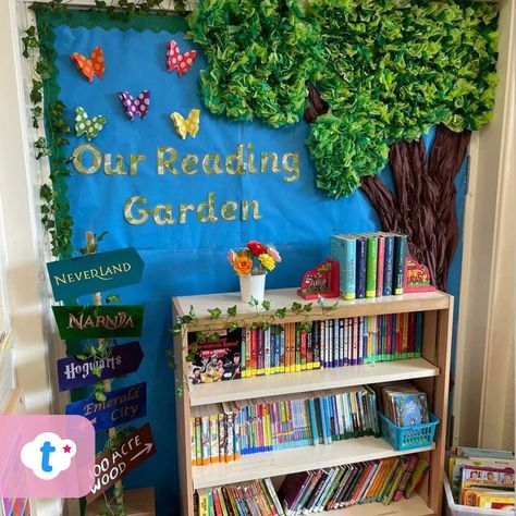 Our Reading Garden  - Classroom Reading Area Classroom Reading Garden, Reading Corner Classroom Ks1, Ks2 Book Corner Ideas, Reading Tree In Classroom, Reading Garden Book Corner, Garden Reading Area, Reading Garden Eyfs, Small Reading Corner Classroom, Reading Corners Classroom