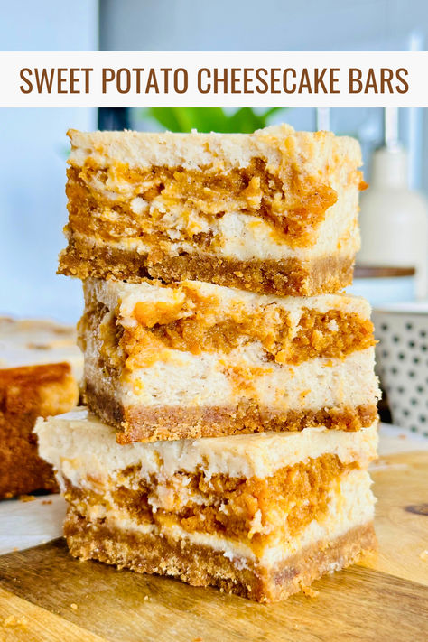 sweet potato cheesecake bars, cheesecake bars recipe, dessert recipe, sweet potato dessert, sweet potato cheesecake, sweet potato bars, sweet potato dessert recipe, cheesecake recipe, easy dessert recipe, sweet potato desserts, homemade cheesecake recipe Sweet Potato Dessert, Sweet Potato Cheesecake, Best Sweet Potato, Potato Bar, Easy Cheesecake, Cheesecake Bites, Sweet Potato Pie, Bars Recipe, Cheesecake Bars