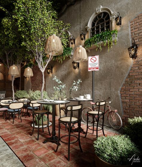 Italian Restaurant Interior Design, Italian Restaurant Design, Boho Restaurant, Italian Restaurant Decor, Restaurant Exterior Design, Outdoor Restaurant Design, Restaurant Exterior, Italian Cafe, Rustic Restaurant