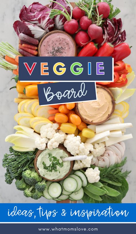 How to make a rainbow veggie tray | A different take on the charcuterie board, this crudités platter combines colorful vegetables and delicious dips to make a pretty appetizer perfect for parties or gatherings. Vegetables For Charcuterie Board, Charcuterie Board Vegetable, Veggie And Dip Charcuterie Board, Charcuterie Board Vege, Charcuterie Board Veggie, Charcuterie Board Ideas With Veggies, Thanksgiving Veggie Charcuterie Board, Charcuterie Board Ideas Veggies, Super Bowl Veggie Tray