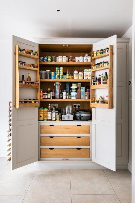 Last year we saw a huge increase in demand for walk in pantries and larders. And we're not surprised! Larders are not only a great way to keep your kitchen organised but they're also gorgeous! Read all about the rise of pantries and larders on our blog. Double Larder Cupboard, Larder Cupboard Ideas, Double Pantry, Kitchen Larder Cupboard, Cupboard Pantry, Kitchen Pantry Cupboard, Herringbone Kitchen, Kitchen Larder, Kitchen Cupboard Storage