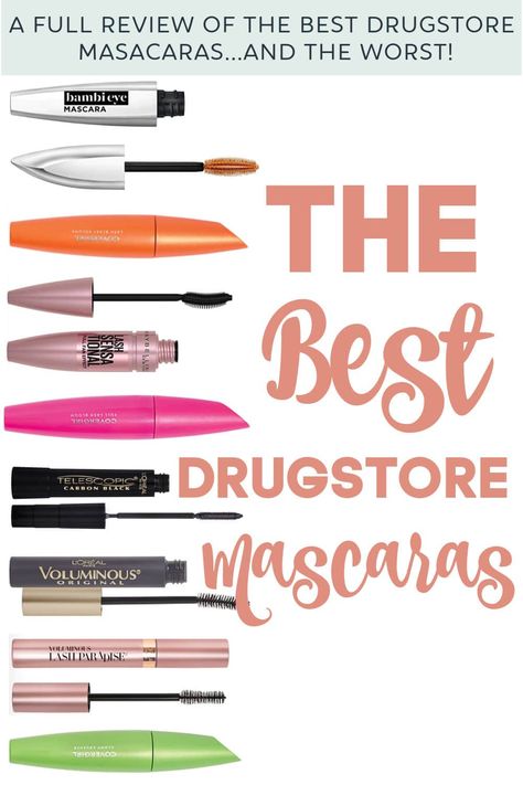 My review of the best drugstore mascaras for volume, length and lasting power! In this guide I will take you through the great drugstore mascaras I would repurchase and the ones I wouldn't buy again and why. Is your favorite on the list?! #mascara #drugstoremakeup #mascarareivew #drugstoremascara Mascara Best Drugstore, Walmart Mascara Best, Best Non Smudge Mascara, Best Cvs Mascara, Great Mascara, Top Mascara For Volume And Length, Best Volume Mascara, Best Otc Mascara, Best Mascara For Length And Volume Drugstore