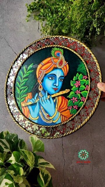 Acrylic Painting On Mirror, Cow Lippan Art, Round Mdf Board Painting Ideas, Krishna Lippan Art, Toran Designs, Macrame Toran, Lippon Art, Kalash Decoration, Lipan Art