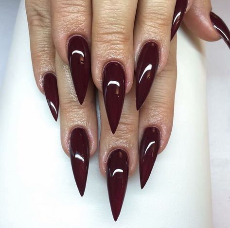 Dark Red Stilleto Acrylic Nails, Wine Red Stiletto Nails, Burgundy Nails Stiletto, Deep Wine Nails, Red Stilleto Nails Designs, Ally Nails, Burgundy Stiletto Nails, Dark Red Stiletto Nails, Burgundy And Black Nails