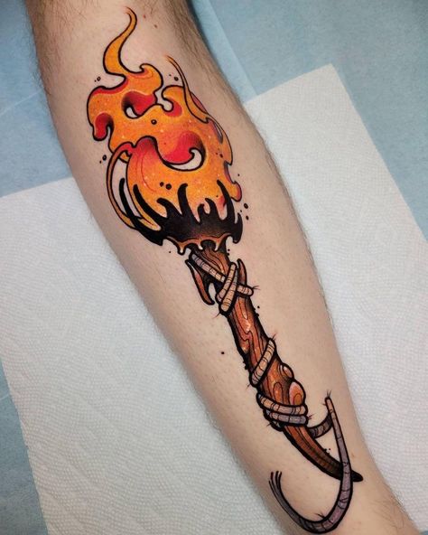 Neotraditional Tattoos on Instagram: “Caveman torch by @stampygoblyn 🔥 - Tag, like, share, follow ✌ . . . . #firetattoo #flametattoo #torchtattoo #neotraditionaltattoo…” Traditional Tattoo Torch, Torch Tattoo, Neotraditional Tattoo, Lion Head Tattoos, Flame Tattoos, Omerta Tattoo, Fire Tattoo, Old School Tattoo Designs, Tatuaje A Color