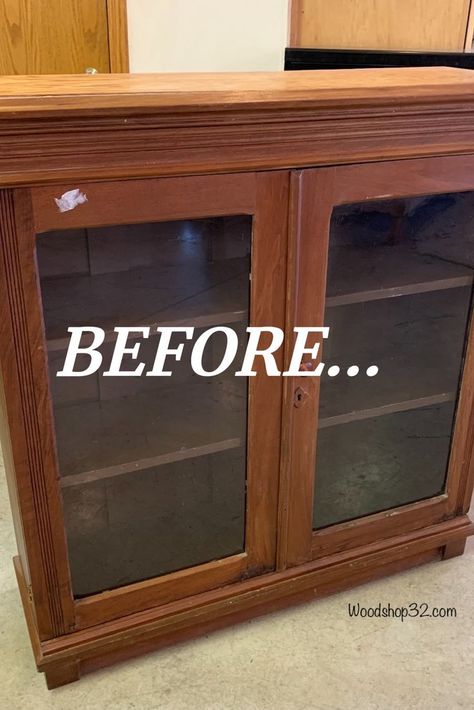 Display Cabinet Makeover Diy Hutch Top, Buffet Cabinet Dining Room, Hutch Top Repurposed Ideas, Cabinet With Glass Doors Display, Buffet Table Makeover, Hutch Top Makeover, Display Cabinet Makeover, Glass Cabinet Doors Repurposed, Hutch Top Repurposed