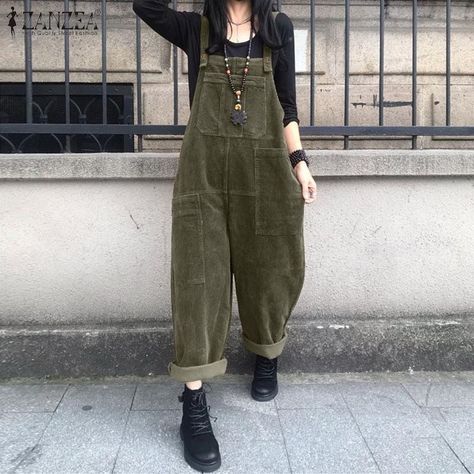 71a58e8cb75904f24cde464161c3e766desc51781504ri Style Salopette, Overalls Fashion, Vintage Overalls, Vintage Jumpsuit, Jumpsuit Casual, Corduroy Overalls, Fall Pants, Loose Jumpsuit, Vintage Corduroy