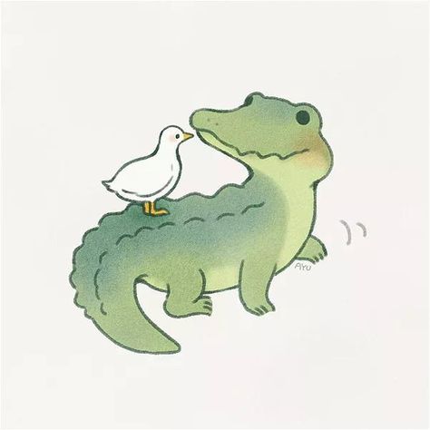 Crocodile Drawing, Green Scales, Duck Drawing, Cute Ducklings, Animal Doodles, Cute Animal Drawings Kawaii, Sharp Teeth, Cute Doodles Drawings, The Nile